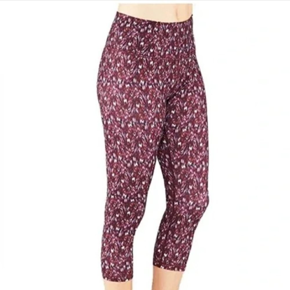 Manduka NWOT Women's Yoga Legging Essential Capri in Adaptation Print Burgundy M